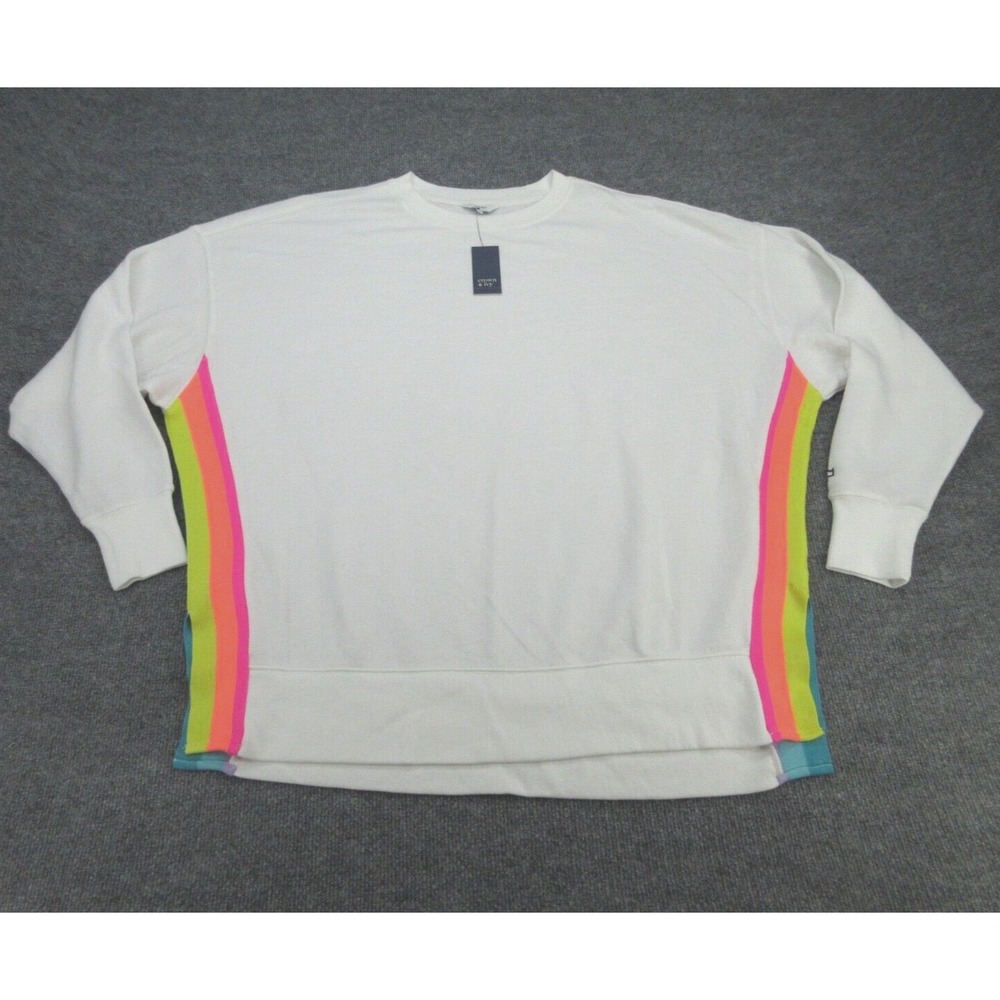 Crown & Ivy Womens Sweatshirt NWT Oversized White Neon Rainbow Stripe XL